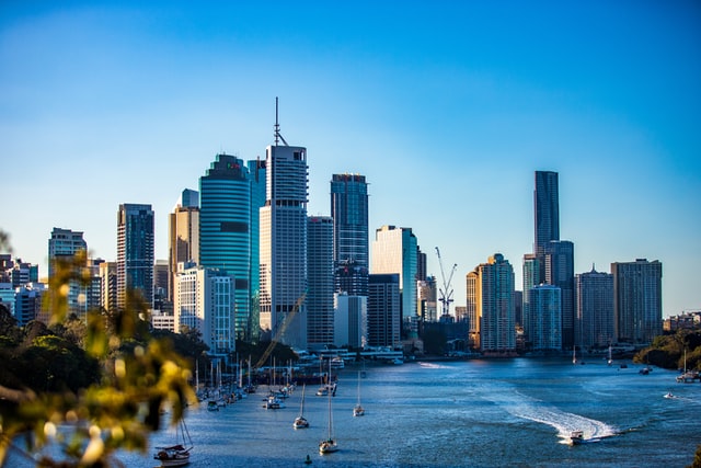 Brisbane CBD skyline under clear blue sky during daytime